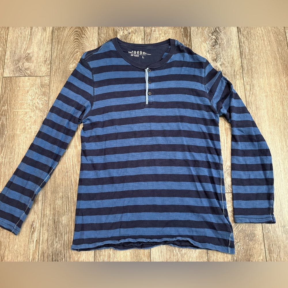 Gap 1969 Striped Long Sleeve Henley Shirt- Size Large